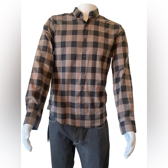 NWT Theory 100% Button Down Cotton Shirt Brushed Checked Zack Preppy Medium NEW - Picture 2 of 8